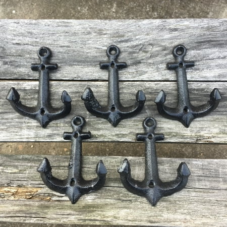 Classic Style Antique Vintage Style Cast Iron Wall-Mounted Coat Coat Hat Towel Hanging Hooks Hall Tree Small Size Anchor Style (5pcs)