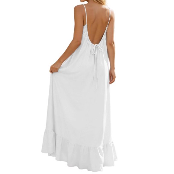 Eawtki Casual Dresses for Women Sleeveless Backless Cami Dress Spaghetti Strap Flowy Beach Summer Loose Vacation Maxi Sundress