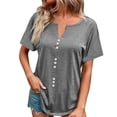 thumbnail image 1 of B91xZ Femmes Casual Manches Courtes V Cou Couleur Bloc Pull Tops, Gris M, 1 of 5