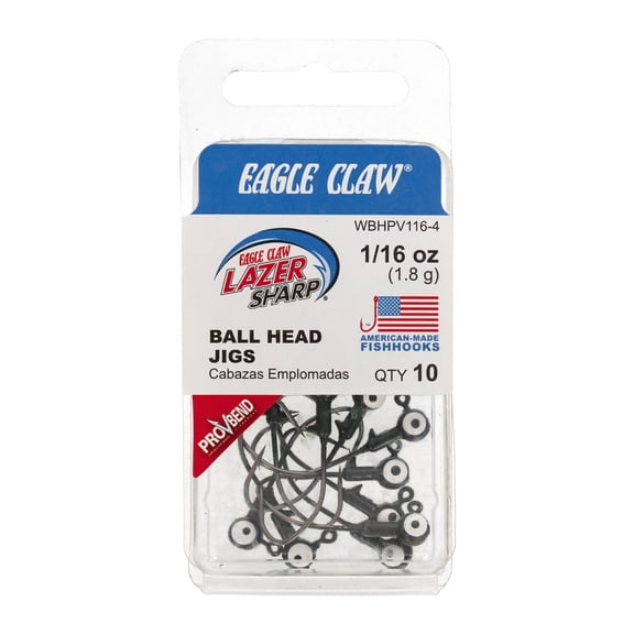 Eagle Claw Ball Head Fishing Jig with Pro-V Hook, Black, 1/16 oz.