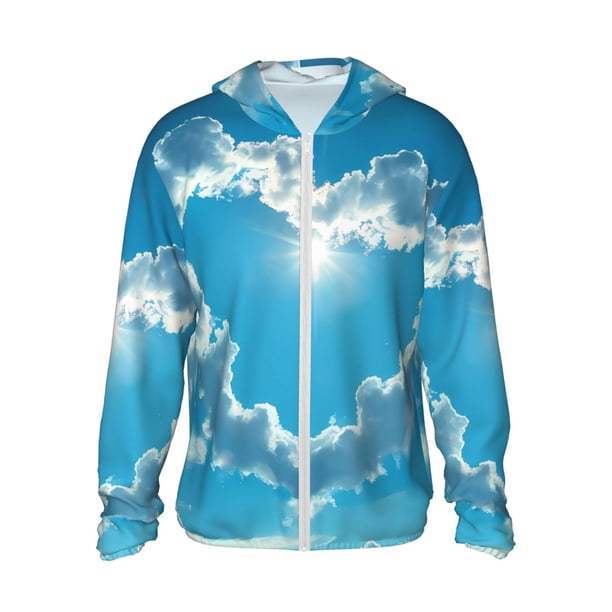 Balery Heart Shaped Cloud Sudadera ligera de manga larga con capucha y protección solar UPF 50+ para hombre y mujer, ideal para pesca y running-Large