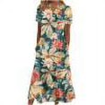 thumbnail image 1 of Robes d'Été Robe d'Été Femmes Casual V-Neck Boutons Manches Courtes avec Poche Imprimé Robes Swing Kaki XL, 1 of 5