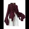 thumbnail image 1 of Blusas Casuales para Mujer, con Mangas Acampanadas, Cuello Alto y Volantes, Camisa de Verano A para Vacaciones. Vino Tinto XL, 1 of 10