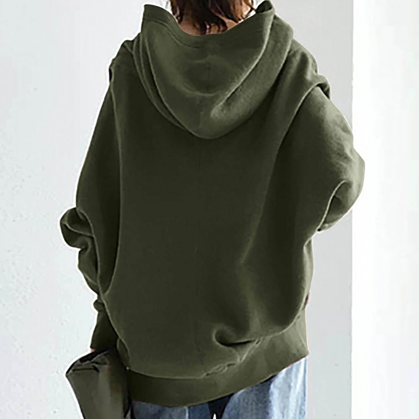 WMTBSRSW Women's Plus Size S-5XL Hoodies Zip Up Solid Hooded Sweatshirts Casual Long Sleeve Sweatshirts with Pockets Fleece Lined Hood Jackets Army Green X-Large