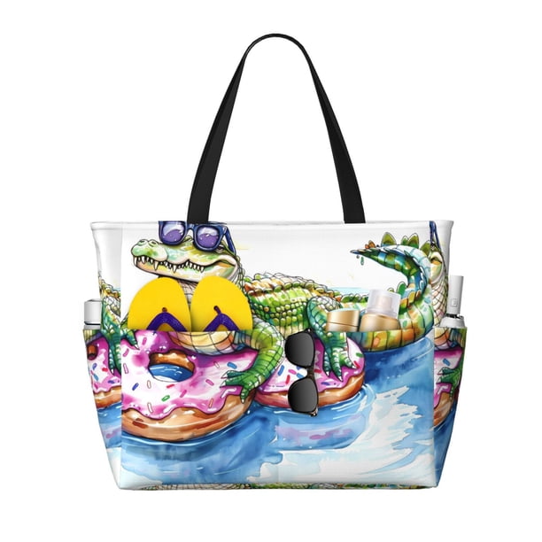 Easygdp Alligator Donut Pool Float Bolsa de Viaje de Playa de Gran Capacidad, Bolsa Tote Perfecta para la Playa, Escapadas de Fin de Semana y Viajes