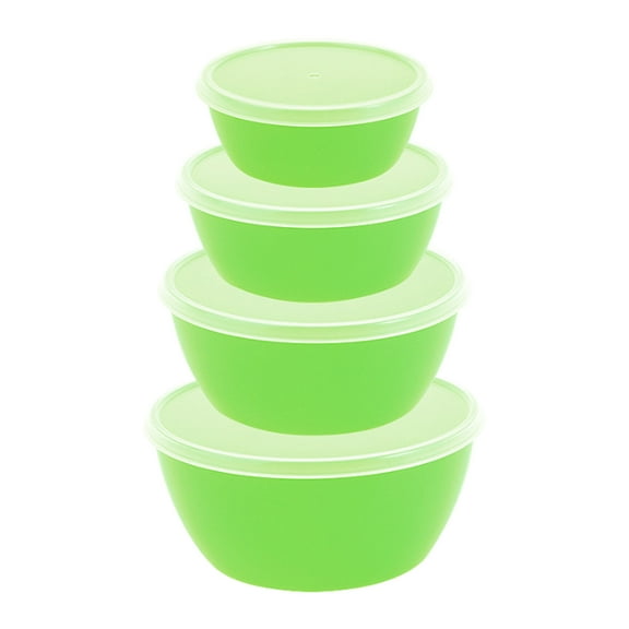 YIKA Tupperware Container Bowl With Lid For Freshness And Cutlery Stackable 4-piece Set In The Fridge Kitchen Storage Green