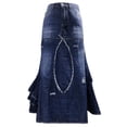 thumbnail image 4 of VUPSGEZ Women's Casual High Waist Denim Skirt Slim Fit A Line Jean Maxi Skirt (Dark Blue,L), 4 of 5