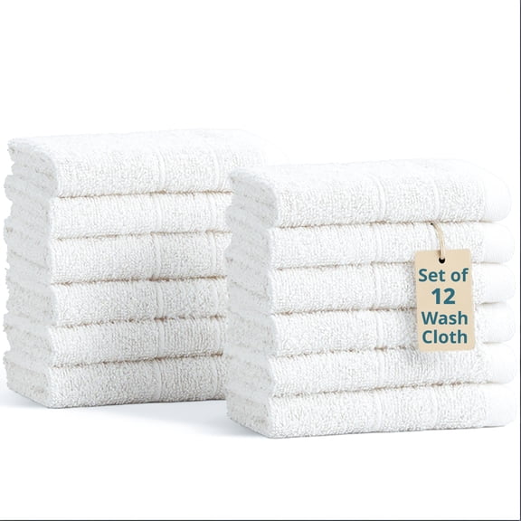 Casa Platino Washcloths 12 Pack, Luxury Cotton Bathroom Washcloths, Soft Washcloths for face 13"x13" Wash Cloths - White