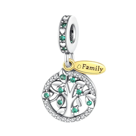 ROSIANNA 925 Sterling Silver Charm for Bracelets Two Tone Family Tree Dangle Charms Women Bracelet Charm