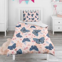 Flower and Butterfly Duvet Cover and Pillowcase Set for Single Bedding, Bedroom Accessories for Kids Teens