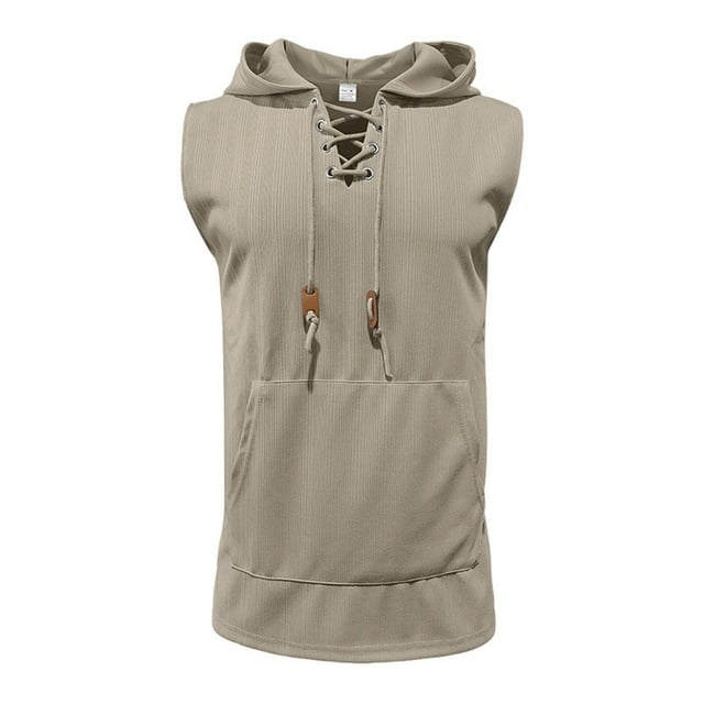 T-shirt Sans Manches à Capuche en Tricot Jacquard Décontracté pour Hommes