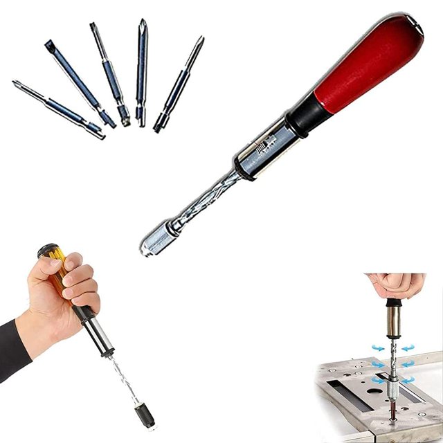 Destornillador de trinquete push-pull, destornillador de trinquete en espiral con 5 cabezales reemplazables: fácil desmontaje y montaje