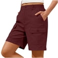 thumbnail image 7 of CYRBOKO Women's Cargo Shorts with Pockets, Casual Relaxed Fit Knee Length Elastic Waist Summer Bermuda Shorts Wine Size M, 7 of 7