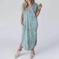 thumbnail image 2 of Vestido de Manga Corta para las Mujeres, Vestido Casual de Cuello en V de Bolsillo de Impresión de Moda Sexy Hecho de Poliéster Ligero para el Verano, Vestido de Verano para las Mujeres, 2 of 5
