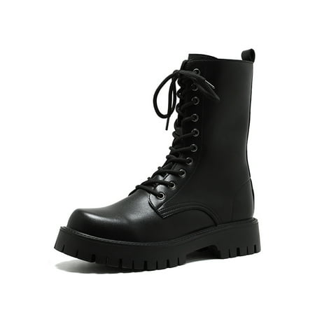 

Harsuny Mens Motorcycle Bootie Zipper Work Boots Lace Up Ankle Boot Daily Waterproof Breathable Fashion Booties Round Toe Winter Shoes Platform Black 7.5