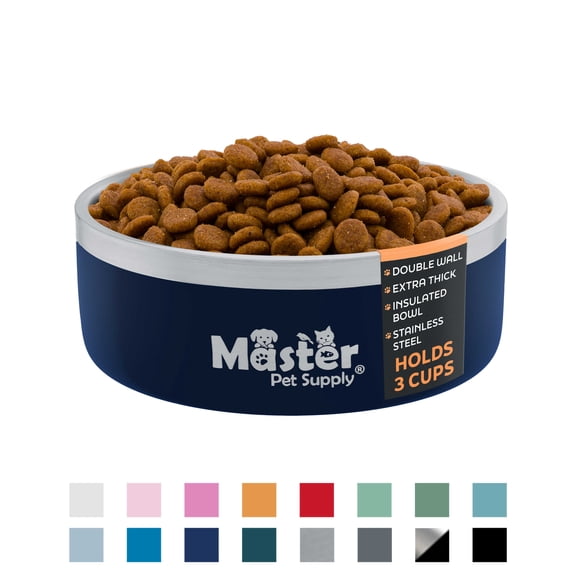 Master Pet Supply Stainless Steel Dog Bowls - 25 oz, Heavy Duty - Navy Blue, Double Wall Extra-Thick Insulated, Non-Slip Pet Water Bowl for Dogs, Cats & Pets, Anti Rust Metal, Dish Washer Safe