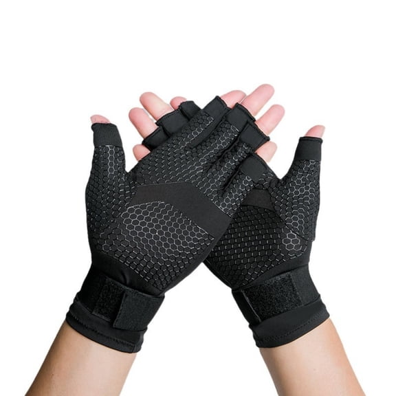 Fingerless Compression Support Gloves with Adjustable Wrist Strap for Men Women, Soft Stretch Hand Gloves for Office Typing Daily Use