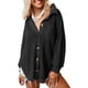 thumbnail image 1 of Suéter con botones y frente abierto para mujer, cuello vuelto, manga larga, prendas de vestir de punto holgadas, negro S, 1 of 2