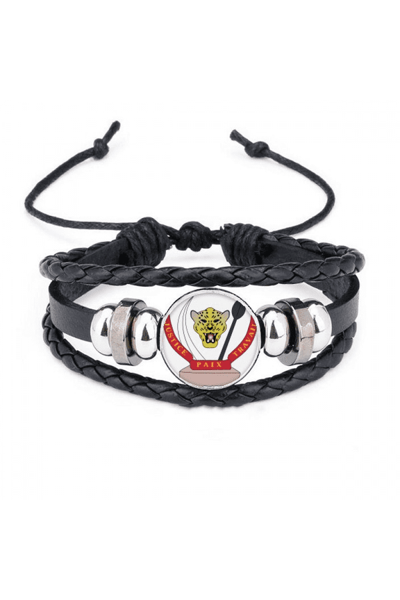 Congo National Emblem Country Bracelet Braided Leather Woven Rope Wristband