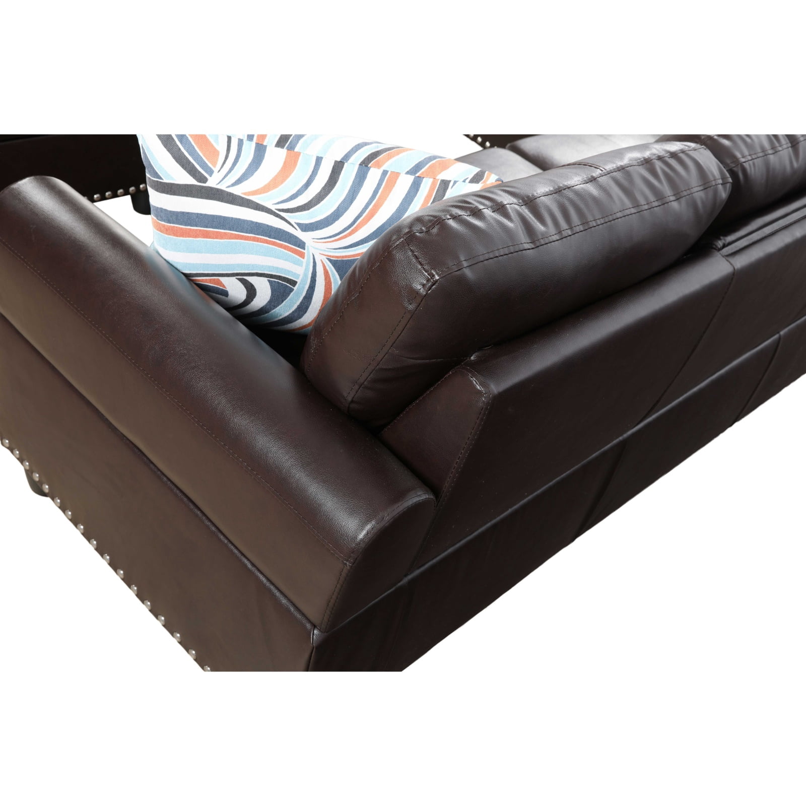 Hommoo Sofa Set, Faux Leather Synthetic Leather 2-Piece Sofa Set,L-Shaped Sectional Couch Set with Left Armrest for Living Room，Brown（No Ottoman）