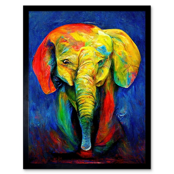 Surreal Baby Elephant Colourful Abstract Bright Art Print Framed Poster Wall Decor 12x16 inch