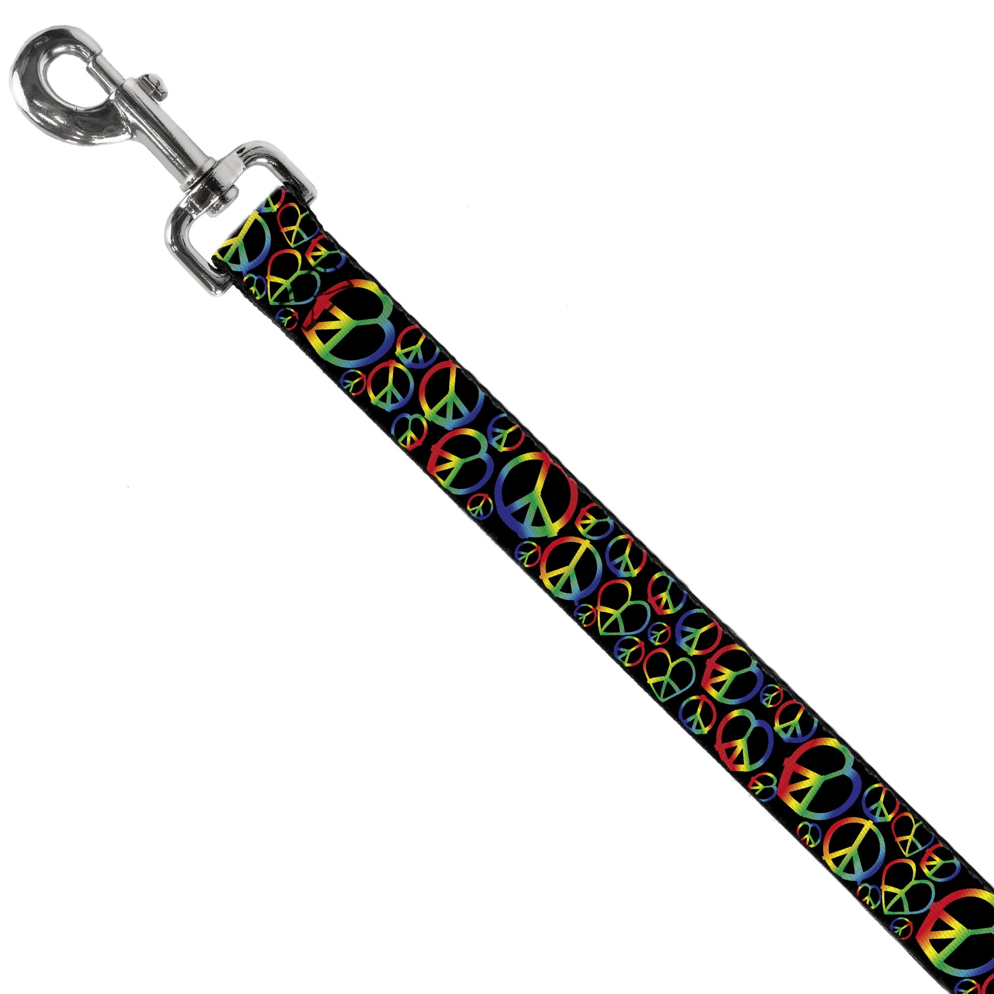 Buckle-Down Pet Leash, Dog Leash, Peace Heart Black Rainbow Ombre, 6 Feet Long 1.0 Inch Wide