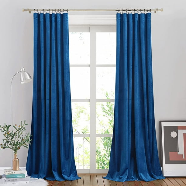 Royal Blue Velvet Curtains For Living, Royal Blue Plush Velvet Curtains