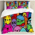 thumbnail image 3 of Indie Twin Size Duvet Cover Set, Hand Drawn Colorful Doodle of Funny Cute Crazy Monster Buddies Group Drawing Style, Decorative 2 Piece Bedding Set with 1 Pillow Sham, Multicolor, by Ambesonne, 3 of 3