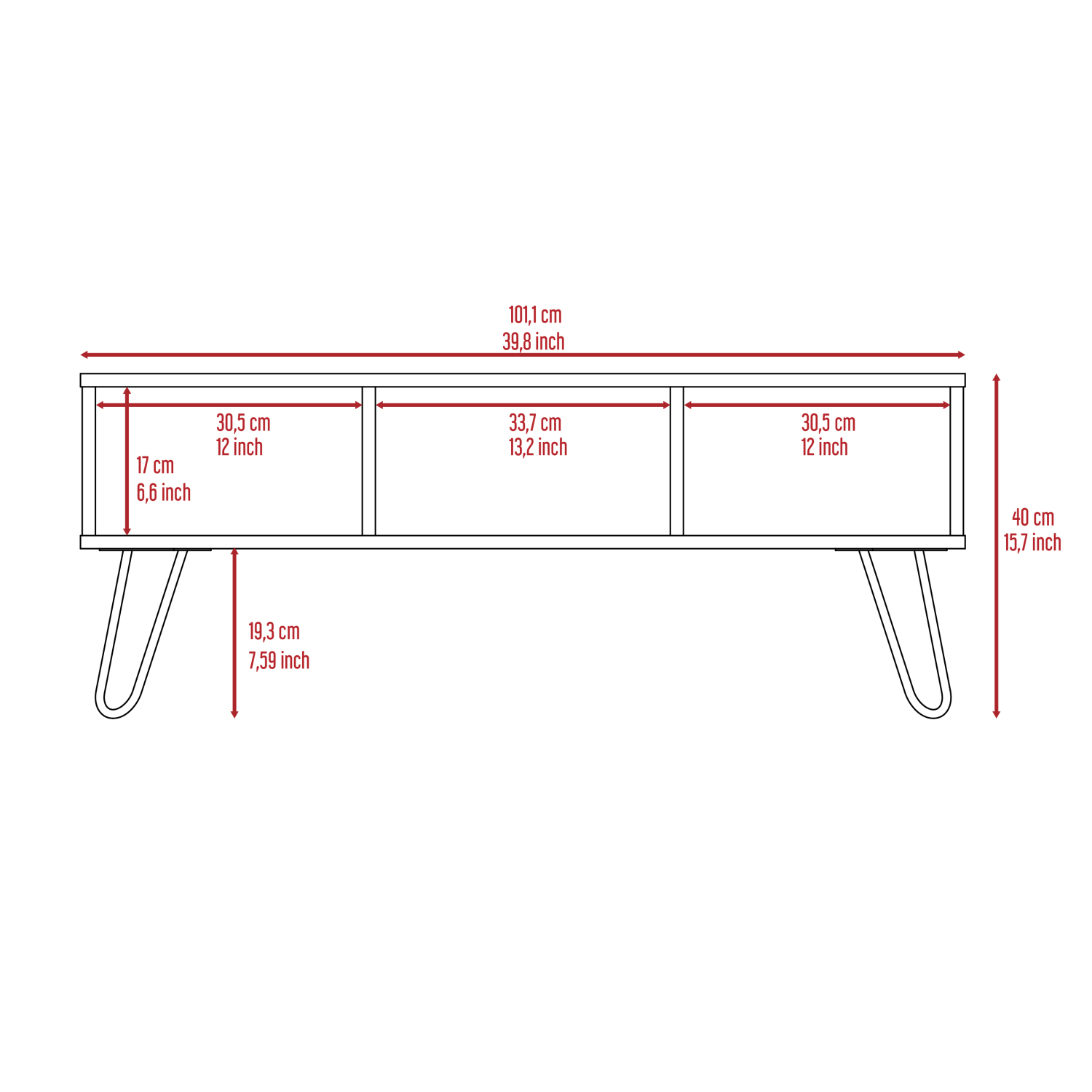 Modern Open Coffee Table, Two Shelves, Finish