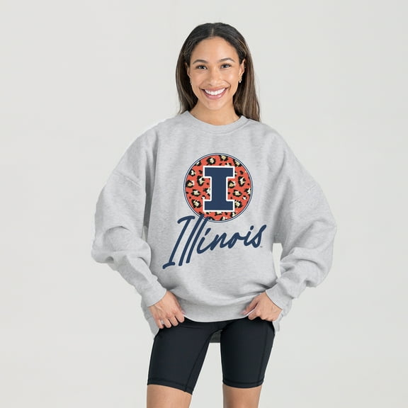Women's Gameday Couture Ash Illinois Fighting Illini Premium Fleece Pullover Sweatshirt