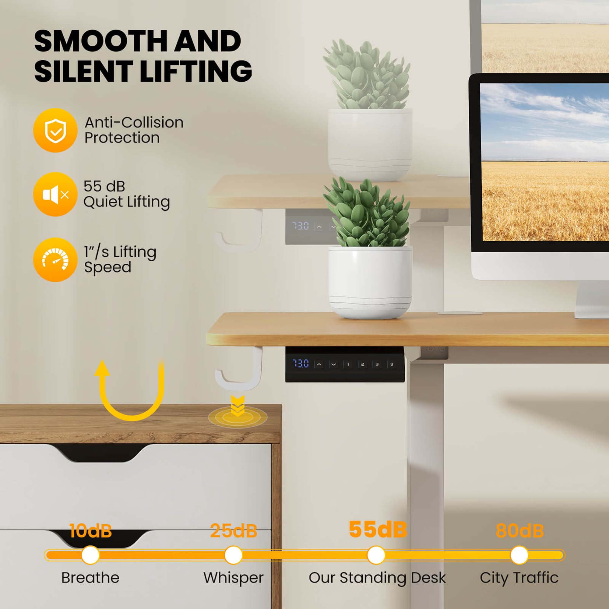 Costway 63 x 24 Inch Sit Stand Desk Height Adjustable Electric Standing Desk Natural