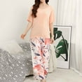 thumbnail image 2 of FUNDUFI Women'S Pajama Set Short Sleeve Floral Prints Pajama Tops With Sleepwear Long Pants Oversized 2Pcs Pjs Outfit Set Soft Lightweight Lounge Sets Comfy Homewear, 2 of 5