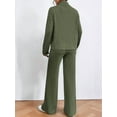 thumbnail image 3 of Women'S 2 Piece Fall Outfits Sets Travel Knit Pullover Tops and Wide Leg Pants Sweatsuit Lounge Sets  Green M, 3 of 5