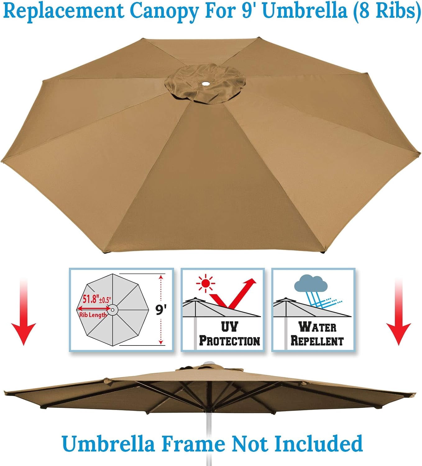 ALUVIERA 9ft Umbrella Cover Only for 8 Rib Outdoor Patio Umbrella Replacement Canopy Top
