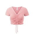thumbnail image 5 of MixMatchy Women's Sexy Ruched Drawstring Front Short Sleeve V Neck Crop Tee Top, 5 of 5