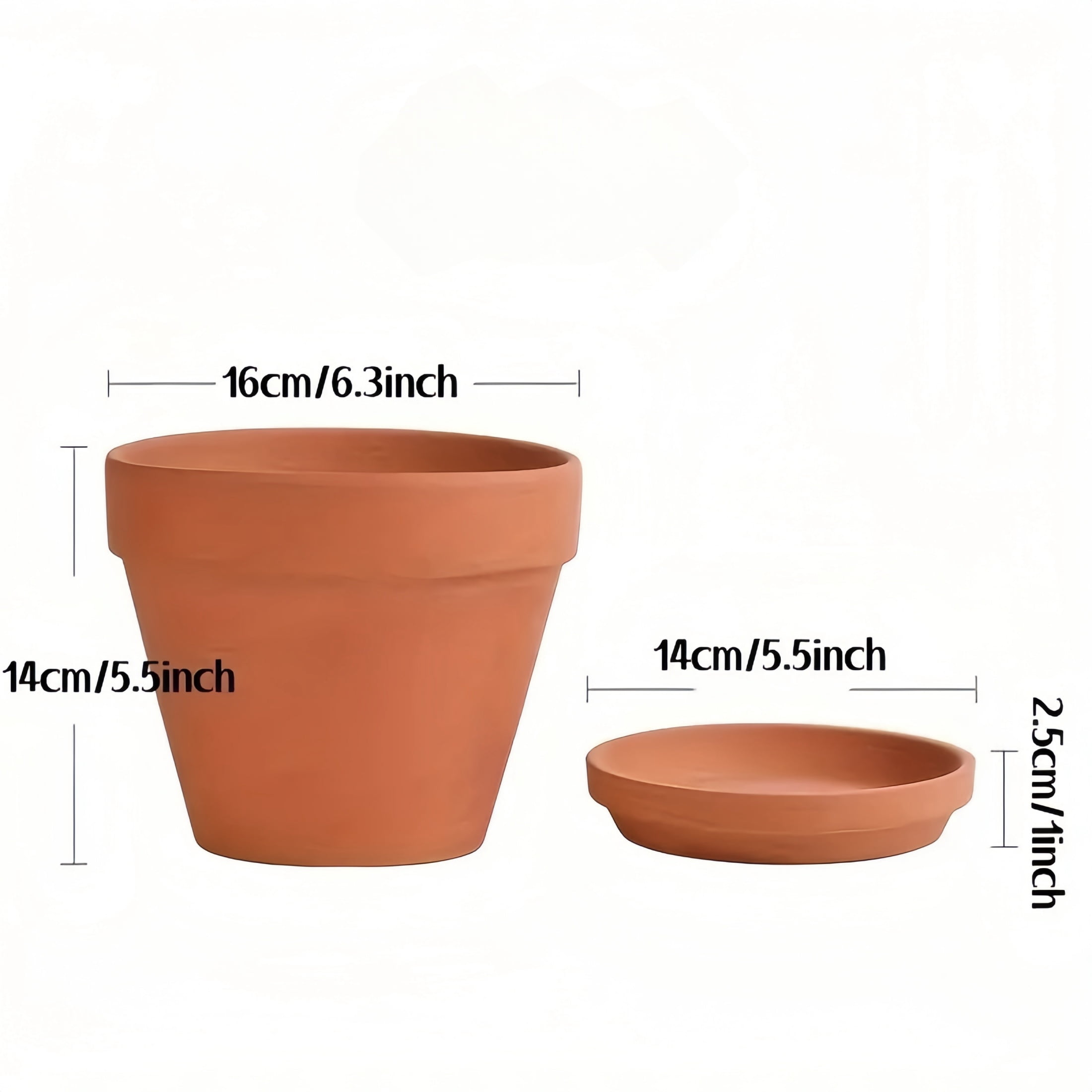 6.3 Inch x 5.5 Inch Terracotta Clay Planters with Drainage Hole, Saucer, 2 Count