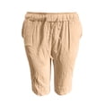 thumbnail image 5 of Huanglei Men's Casual Shorts ,Casual Summer Shorts Linen Blend Elastic Waist With Pockets Loose Fit (Yellow ,Large), 5 of 5