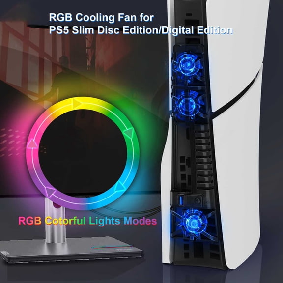 Joernso Cooling Fans Powerful Ventilation with Dazzling RGB Light Silent Operation Game Console Radiator for PS5 Slim Console