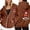 Brown, variant on NinXxx Ladies' Christmas Zipper Long Sleeve Pocket Drawstring Hooded Sweatshirt Grey XXXL