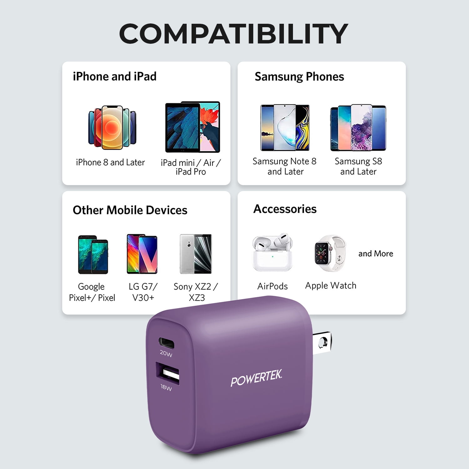 Liquipel Powertek Silk 20W Combo Wall Charger - Purple