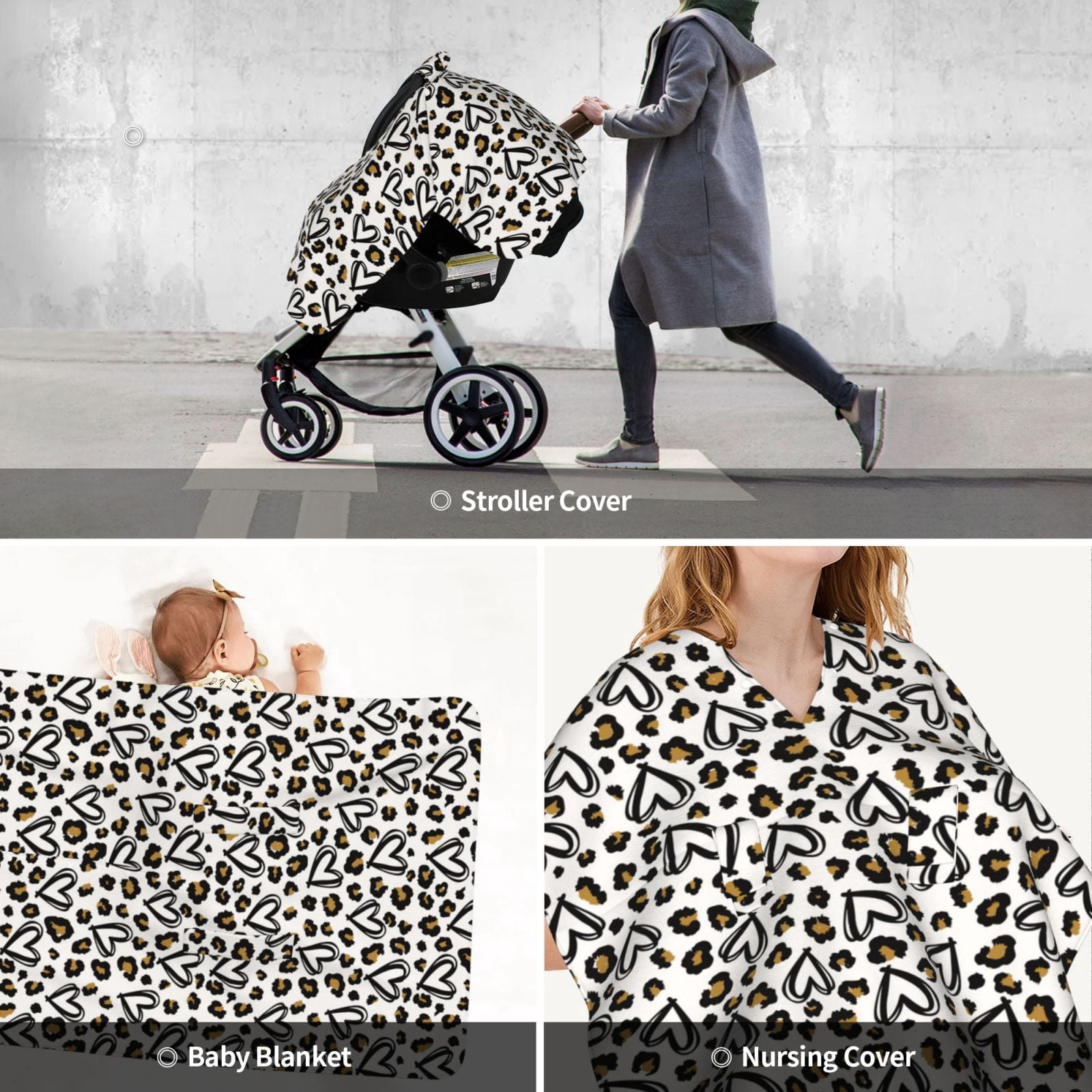 Car Seat Cover Baby - Heart leopard print Breathable Infant Car Seat Cover for Baby Carseat, Lightweight Comfort Baby Essentials Must Haves Newborn Stuff for Girl Boy