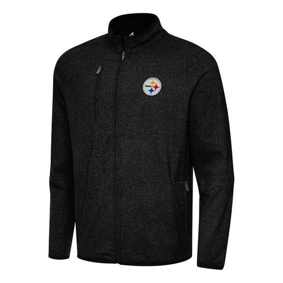 Men's Antigua Heather Black Pittsburgh Steelers Hold-Up Tri-Blend Full-Zip Jacket