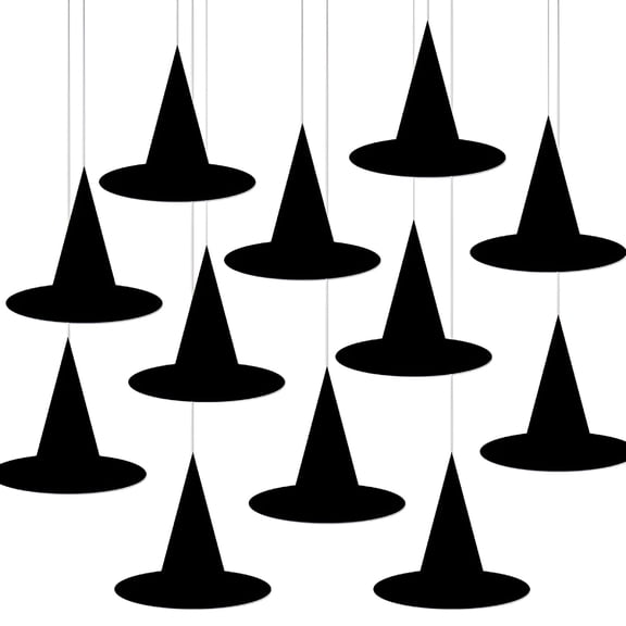 BESTSKY 36 Pack Hanging Witch Hat Decorations for Halloween Party,Black Felt Witch Hats with Strings for Indoor Outdoor Decor