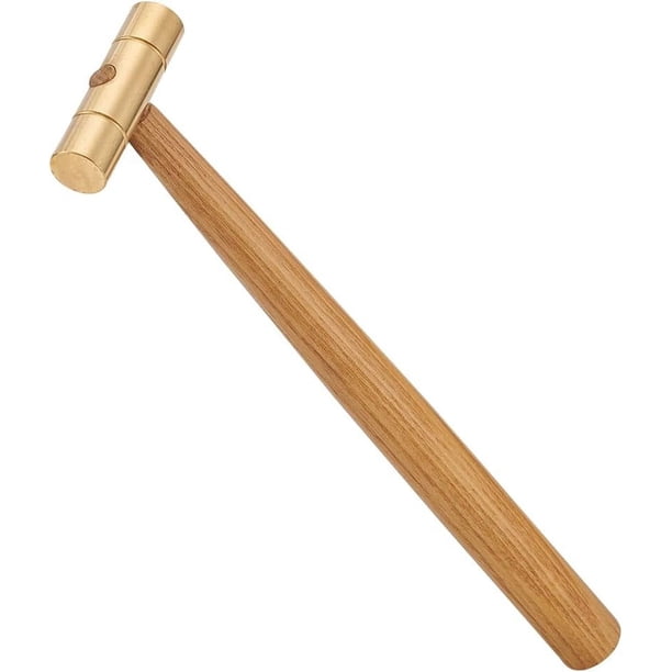 Martillo de cabeza de latón con mango de madera, 22 cm (8,7 pulgadas), ideal para hacer joyas como pendientes y pulseras.