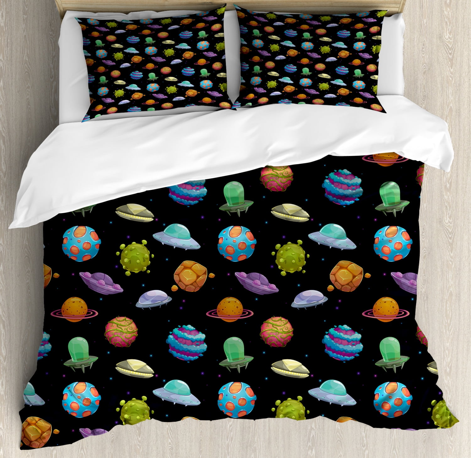 Space Duvet Cover Set, UFOs and Fantastic Gas Giant Alien