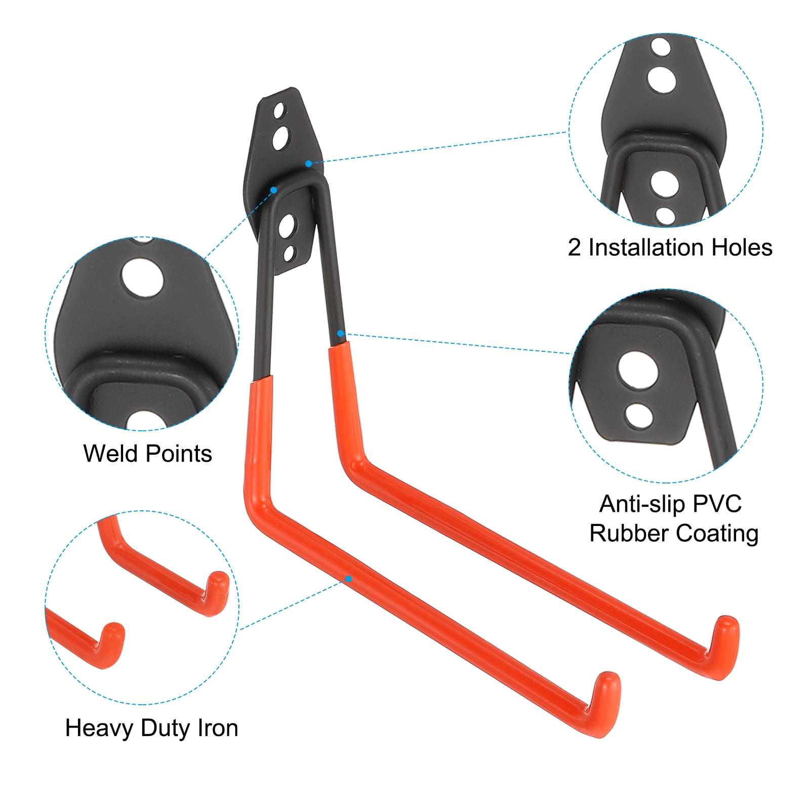 Unique Bargains Heavy Duty Garage Hooks Storage Wall Mount Hanger 2.36"x 7.40"x 6.30" Red