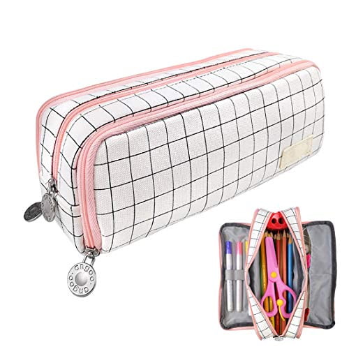 Large Pencil Case Big Capacity 3 Compartments Canvas Pencil Pouch for