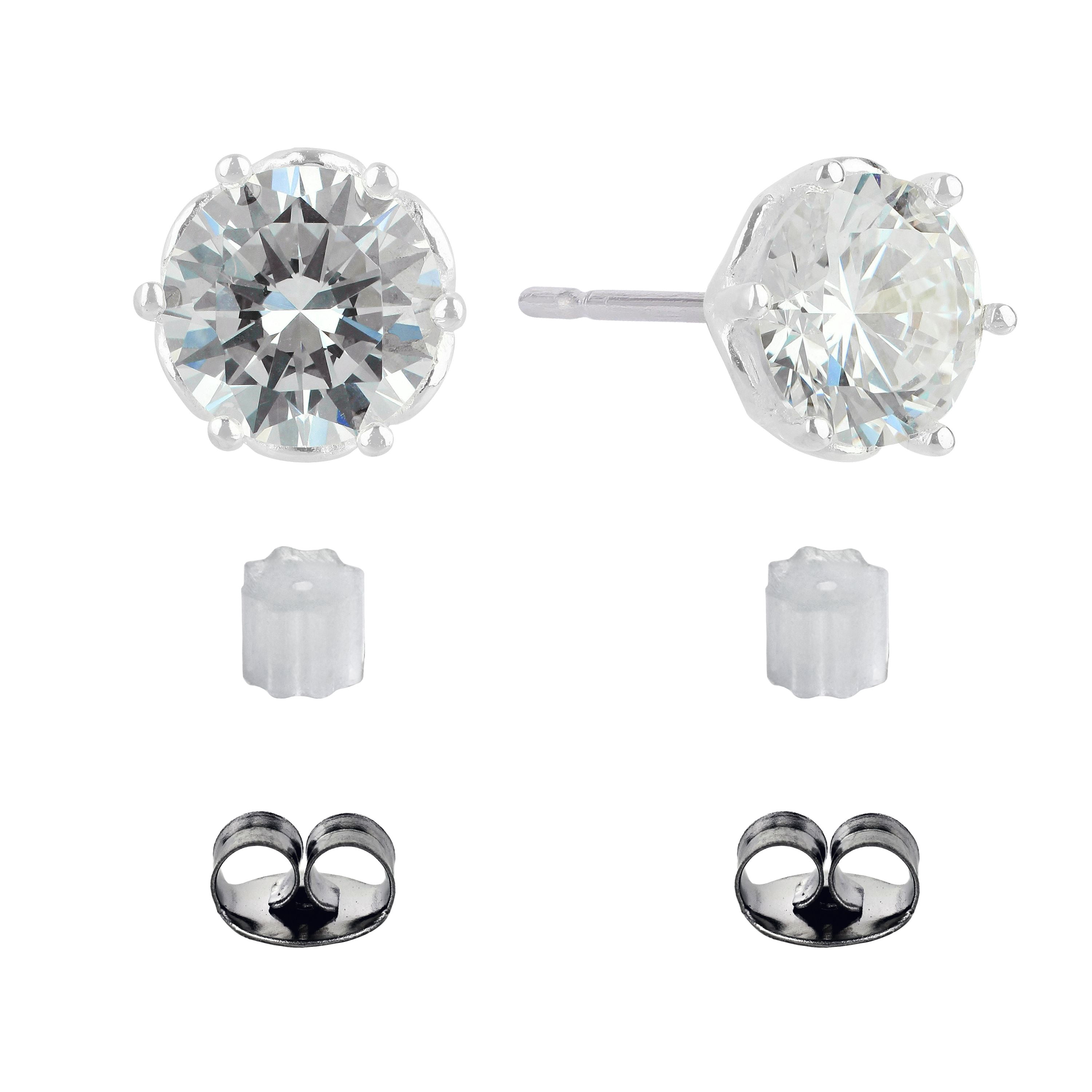 Brilliance Fine Jewelry Women's Simulated Diamond Flower Set Studs in Sterling Silver