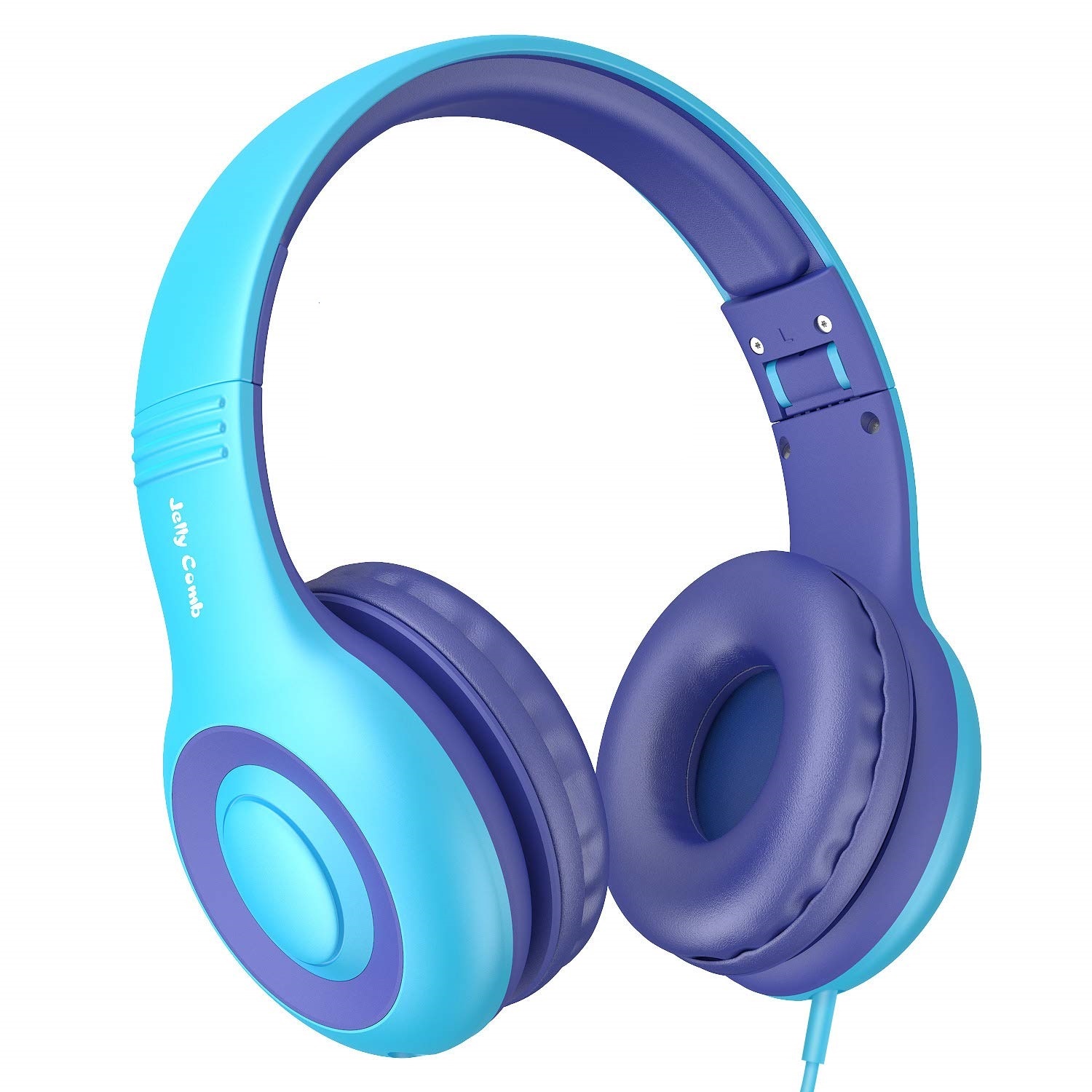 Kids Headphones, Jelly Comb Foldable Wired Over-Ear Headphones for Children with Music Sharing Function, 94dB Volume Limited, 3.5mm Audio Jack - Blue