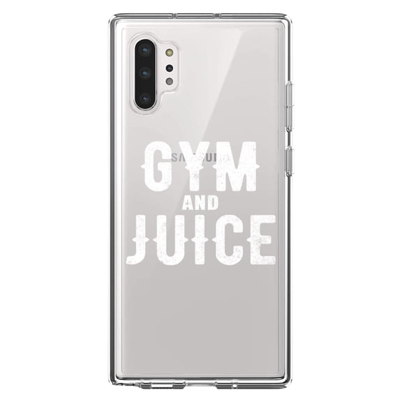DistinctInk Clear Shockproof Hybrid Case for Galaxy Note 10 PLUS (6.8" Screen) - TPU Bumper Acrylic Back Tempered Glass Screen Protector - Gym And Juice